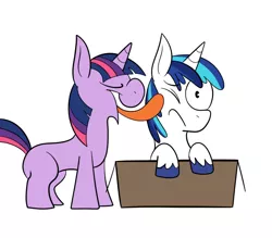 Size: 800x700 | Tagged: safe, artist:karpet-shark, derpibooru import, shining armor, twilight sparkle, pony, friendship is witchcraft, twily-daily, box, colt, female, filly, filly twilight sparkle, francis sparkle, licking, male, not creepy, not incest, pony in a box, straight, tongue out, wat, younger