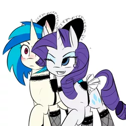 Size: 1000x1000 | Tagged: artist:sugarberry, clothes, derpibooru import, female, lesbian, maid, rariscratch, rarity, safe, shipping, vinyl scratch