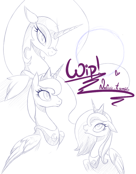 Size: 723x922 | Tagged: artist:nafiiii, derpibooru import, lunar trinity, nightmare moon, princess luna, s1 luna, safe, wip