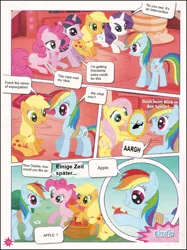 Size: 722x965 | Tagged: apple, applejack, artist:limeylassen, comic, derpibooru import, edit, fluttershy, food, funtimes in ponyland, german comic, have a break, mirror, parody, pinkie pie, rainbow dash, rarity, safe, twilight is a lion, twilight sparkle, wat