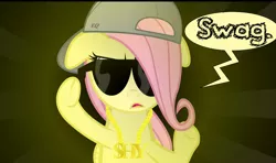 Size: 952x564 | Tagged: artist:coltsteelstallion, bling, derpibooru import, fluttershy, gangsta, gangster, hat, safe, solo, sunglasses, swag