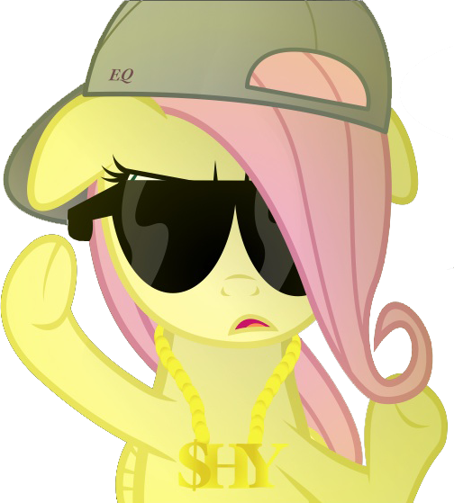 Size: 504x559 | Tagged: artist:coltsteelstallion, bling, derpibooru import, fluttershy, gangsta, gangster, hat, hug life, safe, solo, sunglasses