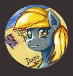 Size: 679x710 | Tagged: safe, artist:lexx2dot0, derpibooru import, derpy hooves, pegasus, pony, acrylic painting, female, mare, photo, solo, stamp, traditional art