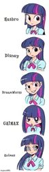 Size: 278x960 | Tagged: safe, artist:shepherd0821, derpibooru import, edit, twilight sparkle, human, equestria girls, anime, blue hair, disney, dreamworks, dreamworks face, eyelashes, gainax, hasbro, humanized, light skin, long hair, multicolored hair, open mouth, panty and stocking with garterbelt, pink hair, purple hair, ribbon, simple background, style emulation, white background