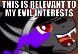 Size: 750x525 | Tagged: caption, derpibooru import, evil, image macro, king sombra, reaction image, relevant to my interests, safe, solo, text