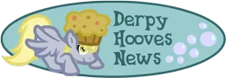 Size: 960x334 | Tagged: safe, artist:furrgroup, derpibooru import, derpy hooves, pegasus, pony, banner, bubble, derpy hooves news, derpyhoovesnews, female, food, hat, mare, muffin, solo