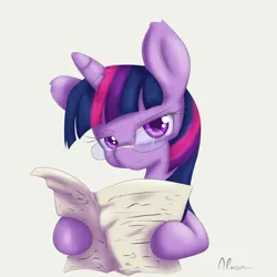 Size: 1300x1300 | Tagged: artist:alasou, derpibooru import, glasses, newspaper, safe, solo, twilight sparkle