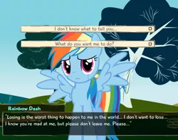 Size: 798x630 | Tagged: choice, crying, derpibooru import, dialogue, katawa shoujo, moment of decision, rainbow dash, safe, solo, text