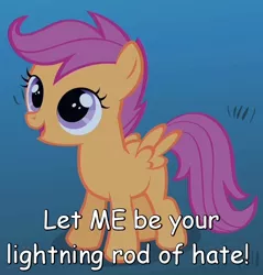 Size: 640x670 | Tagged: abuse, colin mochrie, comic sans, derpibooru import, quote, safe, scootabuse, scootaloo, solo, text, whose line is it anyway