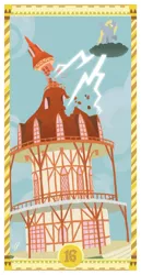 Size: 400x775 | Tagged: safe, artist:janeesper, derpibooru import, derpy hooves, pegasus, pony, cloud, cloudy, female, lightning, mare, ponyville town hall, solo, tarot card, the tower, town hall