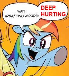 Size: 334x366 | Tagged: derpibooru import, exploitable meme, idw, meme, mystery science theater 3000, obligatory pony, rainbow dash, safe, two words meme