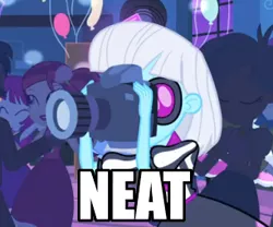 Size: 306x254 | Tagged: safe, derpibooru import, photo finish, equestria girls, equestria girls (movie), camera, caption, female, image macro, meme, neat, solo, spider-man, text