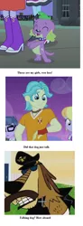 Size: 454x1234 | Tagged: safe, derpibooru import, edit, edited screencap, screencap, brawly beats, cloudy kicks, microchips, spike, dog, equestria girls, equestria girls (movie), background human, bipedal, comic, johnny test, screencap comic, spike the dog, text