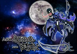 Size: 2508x1773 | Tagged: armor, artist:dankodeadzone, ask luna & venom, derpibooru import, princess luna, safe, scythe, venom, venom luna