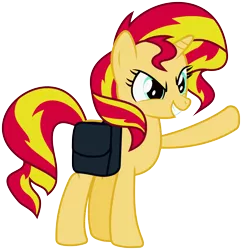 Size: 5818x6000 | Tagged: safe, artist:masem, derpibooru import, sunset shimmer, ponified, pony, unicorn, equestria girls, absurd resolution, bag, equestria girls ponified, raised hoof, saddle bag, simple background, solo, transparent background, vector