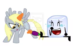 Size: 1024x643 | Tagged: safe, artist:thedrksiren, derpibooru import, derpy hooves, alicorn, pony, alicornified, crying, derpicorn, ice, ice cube, laughing, magic, race swap, tickle torture, tickling, wat