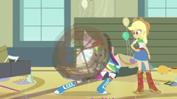 Size: 680x382 | Tagged: safe, derpibooru import, screencap, applejack, rainbow dash, equestria girls, equestria girls (movie), animated, broom, loop, spin, spinning, you spin me right round