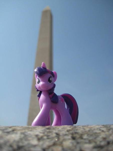 Size: 768x1024 | Tagged: artist:choedan-kal, derpibooru import, figure, irl, photo, ponies around the world, safe, solo, toy, twilight sparkle, washington monument