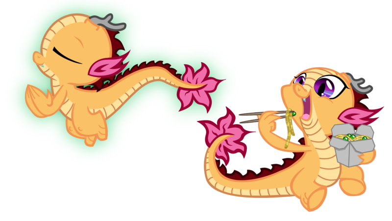 Size: 2748x1548 | Tagged: antlers, artist:saturngrl, baby, baby dragon, chinese dragon, chopsticks, derpibooru import, dragon, dragoness, eating, female, food, noodles, oc, oc:lián, safe, solo, unofficial characters only