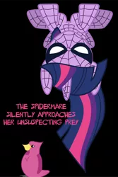 Size: 1424x2133 | Tagged: safe, artist:imageconstructor, derpibooru import, twilight sparkle, bird, pony, .svg available, black background, clothes, costume, crossover, female, mare, simple background, smiling, spider-man, spidermare, svg, upside down, vector, wat