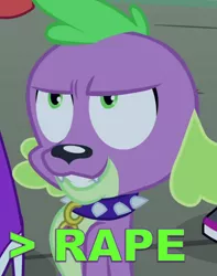 Size: 566x719 | Tagged: semi-grimdark, suggestive, derpibooru import, edit, edited screencap, screencap, spike, dog, equestria girls, equestria girls (movie), >rape, caption, greentext, smiling, spike the dog, text