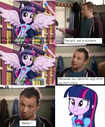 Size: 599x719 | Tagged: safe, derpibooru import, twilight sparkle, twilight sparkle (alicorn), alicorn, human, equestria girls, equestria girls (movie), are equestrian girls human?, clothes, comic, equestria girls plus, equestria girls prototype, implied mutation, living doll, mutation, obsession, ponied up, skirt, snickers, twismile, you're not you when you're hungry