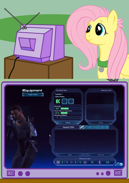 Size: 564x800 | Tagged: abominashep, commander shepard, derpibooru import, exploitable meme, fluttershy, futa, futa fluttershy, gamershy, herm, intersex, mass effect, meme, obligatory pony, safe, the freelance astronauts, tv meme