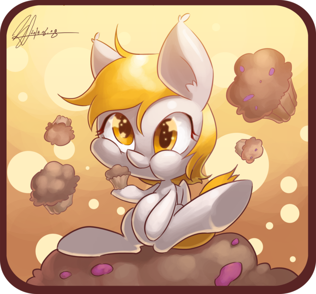 Size: 3477x3239 | Tagged: safe, artist:jggjqm522, derpibooru import, derpy hooves, pegasus, pony, chibi, female, food, mare, muffin, solo