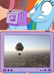 Size: 657x900 | Tagged: balloon, derpibooru import, exploitable meme, house, meme, obligatory pony, rainbow dash, safe, tv meme, up