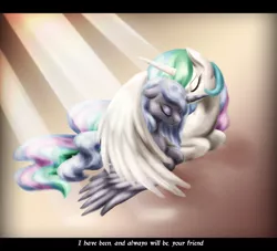 Size: 2200x2000 | Tagged: artist:zedrin, dead source, derpibooru import, female, i have been and always shall be your friend, princess celestia, princess luna, safe, siblings, sisters, text