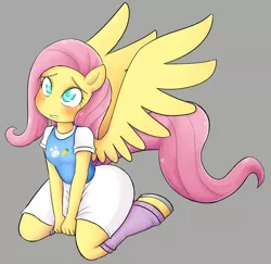 Size: 1280x1246 | Tagged: ambiguous facial structure, anthro, artist:basketgardevoir, blushing, breasts, clothes, cute, delicious flat chest, derpibooru import, flattershy, fluttershy, flutterthighs, leg warmers, safe, skirt, solo, unguligrade anthro