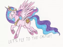 Size: 1024x761 | Tagged: artist:gingaweedfan1, derpibooru import, let's fly to the castle, pinklestia, princess celestia, safe, solo, trollestia