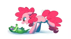 Size: 1204x664 | Tagged: artist:pepooni, cute, derpibooru import, diapinkes, duo, gummy, open mouth, pinkie pie, safe