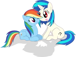 Size: 2356x1773 | Tagged: artist:crosspone, artist:ponything, derpibooru import, female, lesbian, rainbow dash, safe, shipping, vinyldash, vinyl scratch