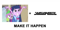 Size: 1000x500 | Tagged: safe, derpibooru import, screencap, spike, dog, equestria girls, equestria girls (movie), exploitable meme, make it happen, meme, meta, smash mouth, spike the dog