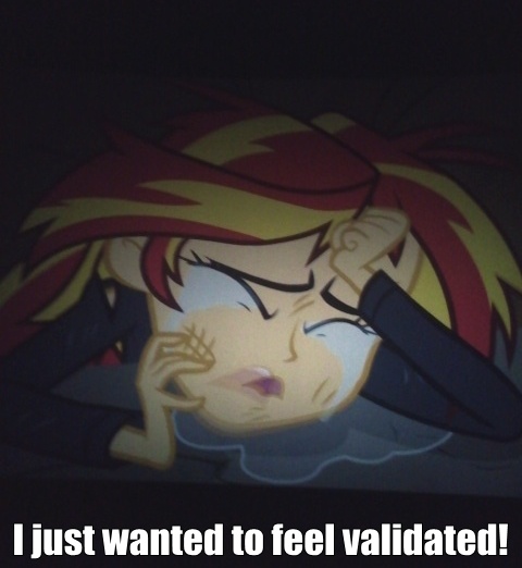 Size: 480x522 | Tagged: safe, derpibooru import, sunset shimmer, friendship is witchcraft, equestria girls, equestria girls (movie), caption, crying, image macro, lunar slander, solo, text