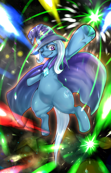 Size: 945x1470 | Tagged: safe, artist:ipushiro, derpibooru import, trixie, pony, unicorn, female, fireworks, mare, pixiv, solo