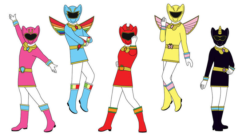 Size: 1024x574 | Tagged: applejack, artist:guncannon109, black ranger, blue ranger, crossover, derpibooru import, equestrian sentai harmoranger, fluttershy, harmony red, pinkie pie, pink ranger, power rangers, rainbow dash, rarity, red ranger, safe, super sentai, yellow ranger