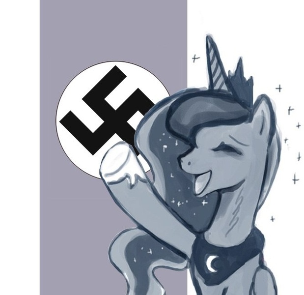 Size: 667x647 | Tagged: artist:johnjoseco, ask gaming princess luna, derpibooru import, edit, heil, nazi, princess luna, safe, solo, swastika