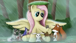 Size: 1280x720 | Tagged: angel bunny, artist:niegelvonwolf, derpibooru import, fluttershy, rain, safe