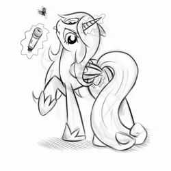 Size: 2000x2000 | Tagged: artist:celine-artnsfw, derpibooru import, microphone, monochrome, princess cadance, safe, sketch, solo