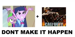 Size: 1000x500 | Tagged: safe, derpibooru import, screencap, spike, twilight sparkle, dog, equestria girls, equestria girls (movie), call of duty, dont make it happen, exploitable meme, make it happen, meme, spike the dog