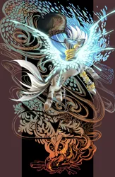 Size: 652x1000 | Tagged: abstract, artificial wings, artist:blix-it, augmented, cauldron, derpibooru import, detailed background, female, glow, glowing eyes, magic, magic wings, mare, safe, solo, wings, zebra, zecora