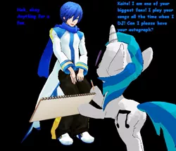 Size: 617x531 | Tagged: 3d, artist:lugora, crossover, derpibooru import, kaito, mmd, safe, vinyl scratch, vocaloid