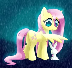 Size: 1200x1138 | Tagged: angel bunny, artist:gatodelfuturo, derpibooru import, fluttershy, rain, safe, wet, wet mane