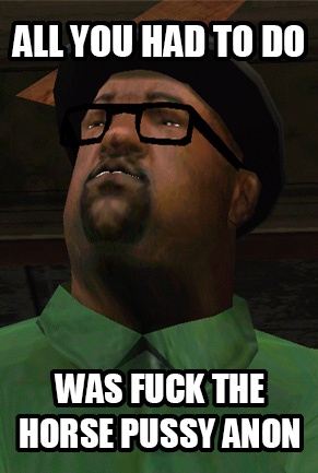 Size: 291x433 | Tagged: big smoke, caption, derpibooru import, follow the damn train, grand theft auto, gta san andreas, image macro, questionable, text, vulgar, you need to fuck the horse pussy