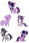 Size: 1280x1908 | Tagged: safe, artist:laceymod, derpibooru import, twilight sparkle, pony, unicorn, clothes, forgetful twilight, morning twilight sparkle, multeity, question mark, scarf, tumblr ponidox, unicorn twilight