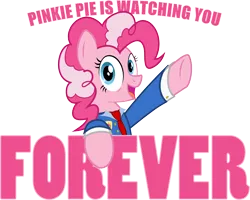 Size: 6000x4791 | Tagged: safe, artist:brisineo, derpibooru import, pinkie pie, earth pony, pony, fallout equestria, fanfic, absurd resolution, fanfic art, female, forever, hooves, looking at you, mare, ministry mares, ministry of morale, open mouth, pinkie pie is watching you, poster, propaganda, smiling, solo, text