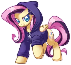 Size: 659x602 | Tagged: artist:sharky, clothes, derpibooru import, emoshy, fluttershy, green isn't your color, hoodie, safe, solo