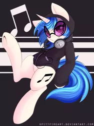 Size: 3150x4200 | Tagged: safe, artist:spittfireart, derpibooru import, vinyl scratch, pony, unicorn, clothes, cute, female, headphones, hoodie, looking at you, mare, music notes, smiling, solo, vinylbetes